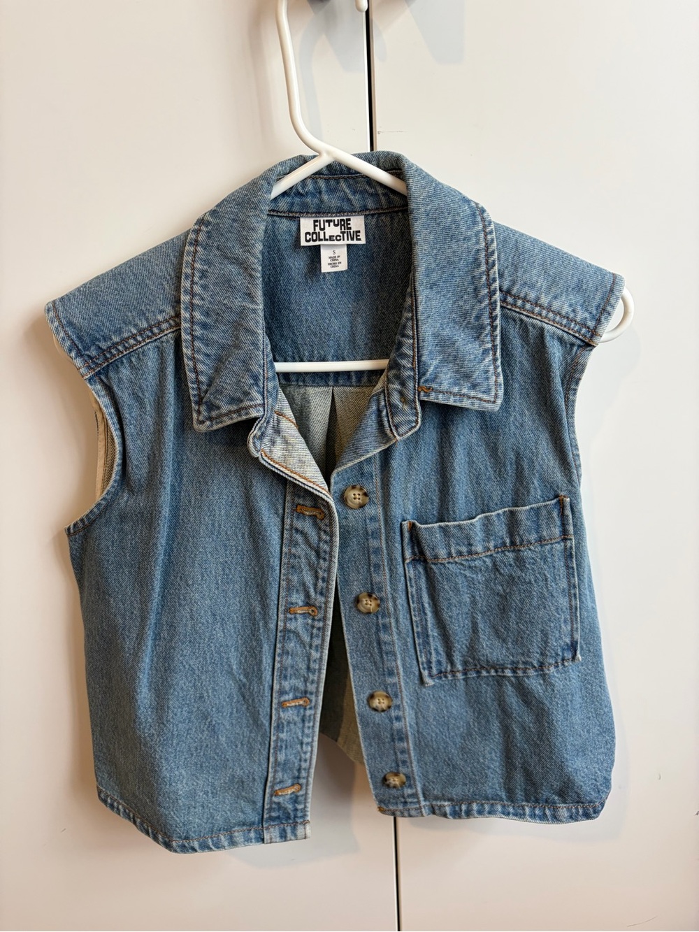 Future Collective Women's Light Blue Denim Crop Vest